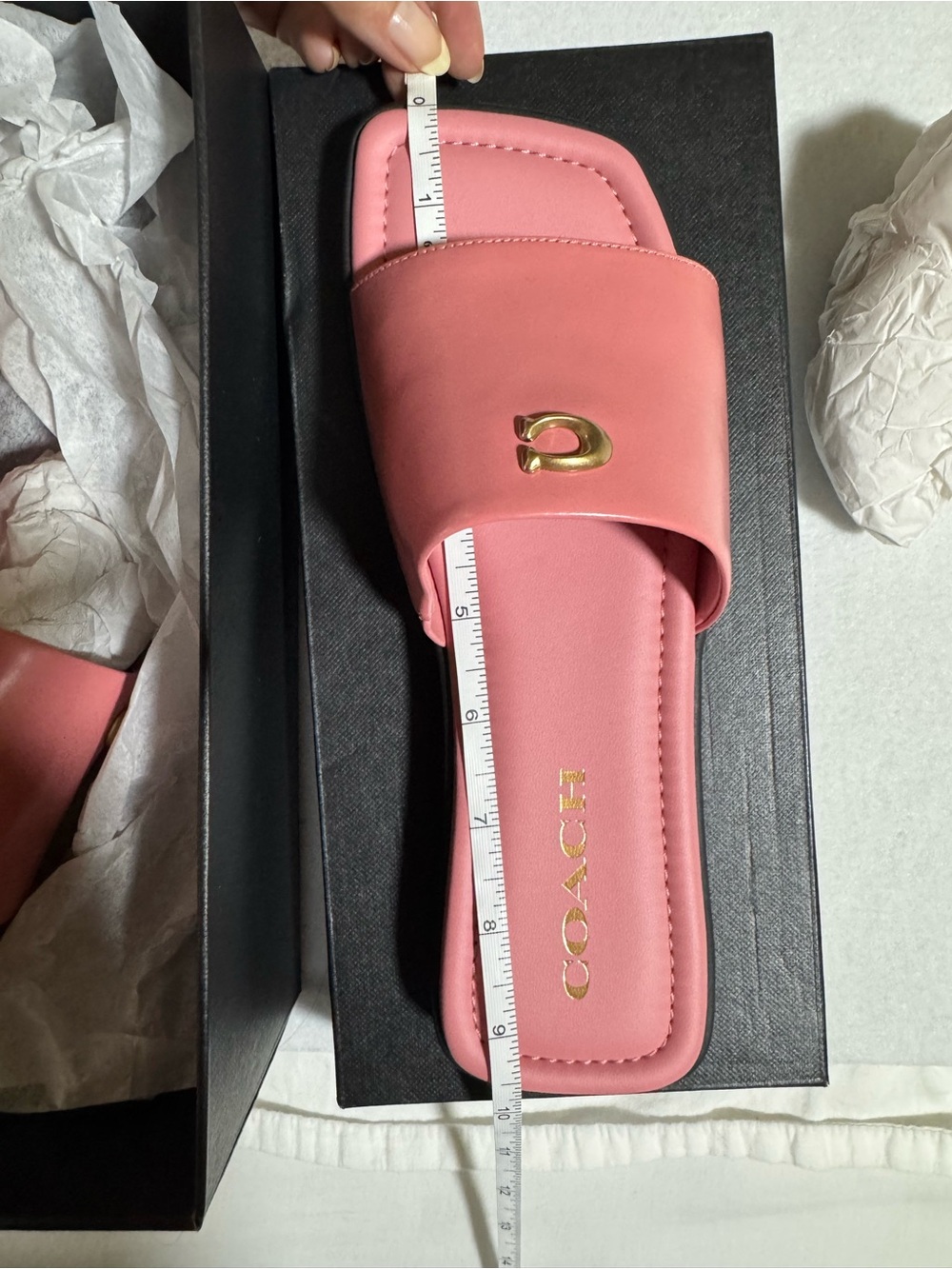 Coach Pink Leather Slide Sandals with Gold Accent , Bubblegum, size 6.5 B - Picture 3 of 8